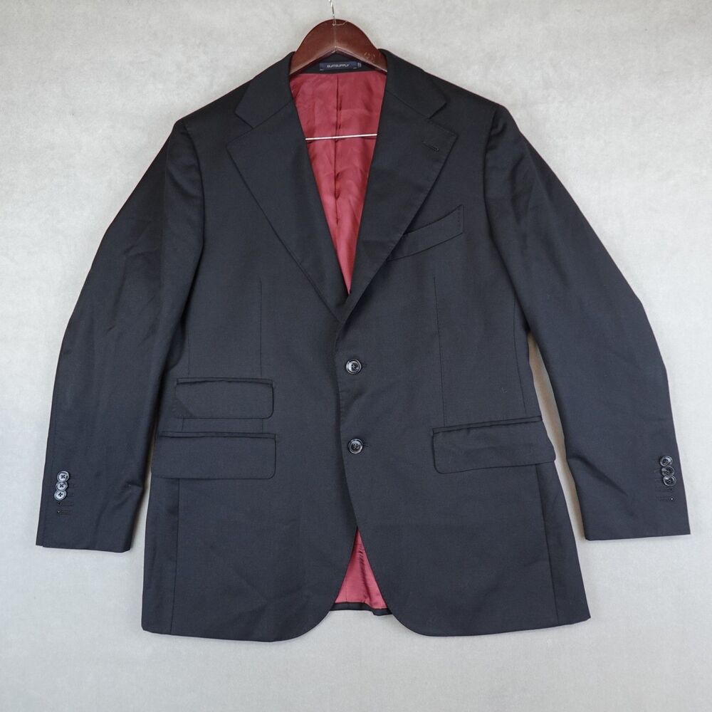 Suit Supply Blazer La Spalla Black Reda Wool Mens Size 44R Surgeon Cuffs